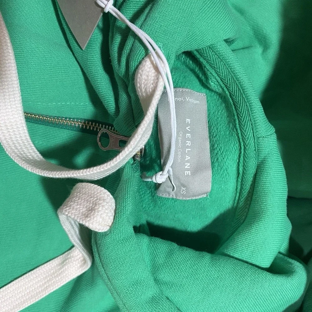 Everlane NWT Organic Cotton The Track Full Zip Hoodie Bright Jade Green Size XS